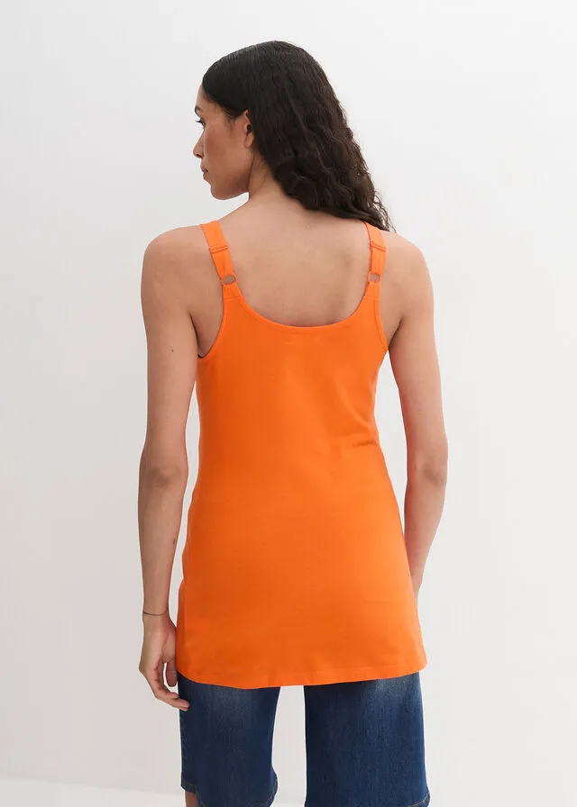 Top largo de algodón con tirantes ajustables (2 unidades) Naranja cálido/blanco